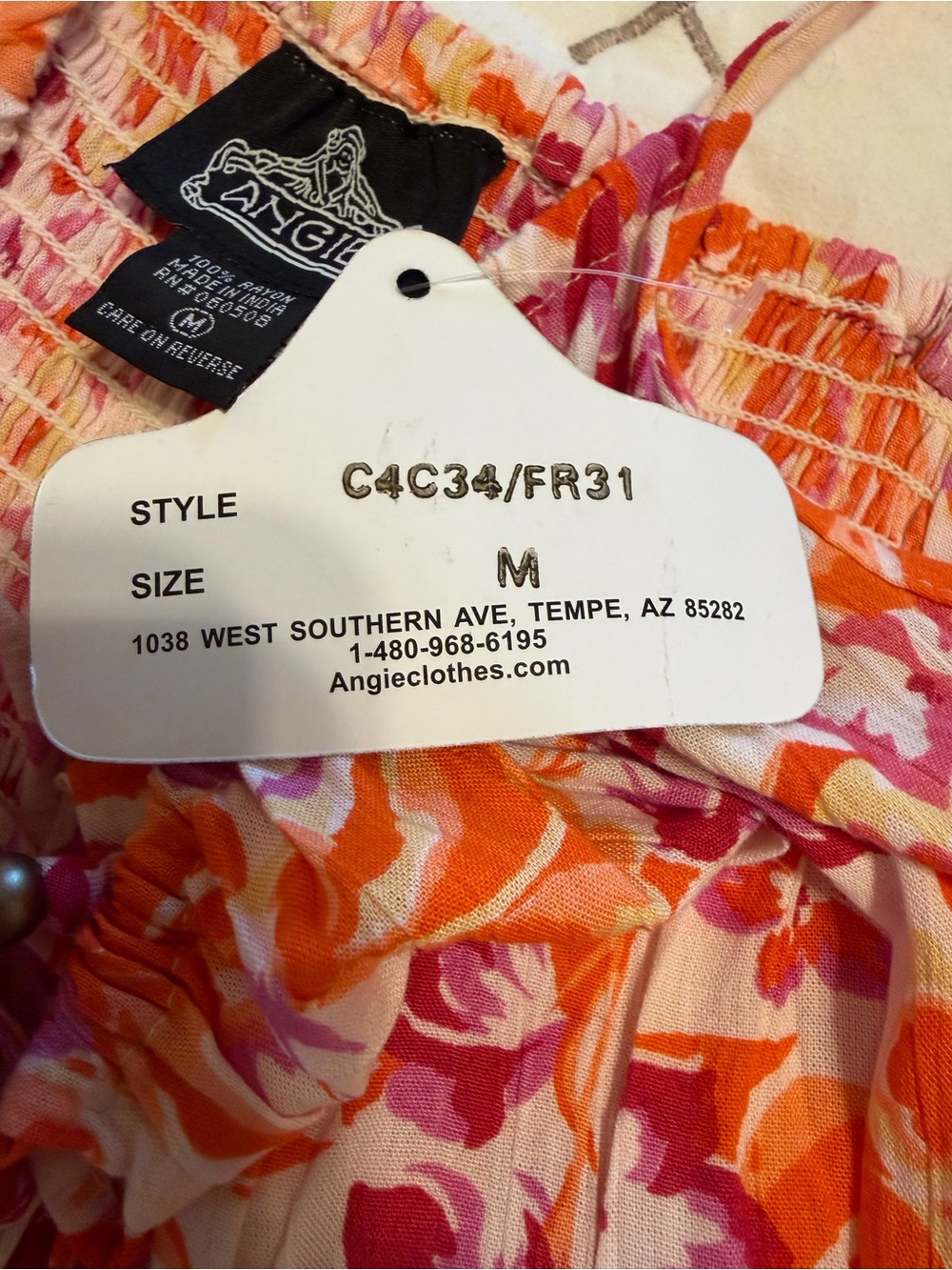 Angie Pink Orange Floral Smocked Mini Sundress NWT - Picture 5 of 14
